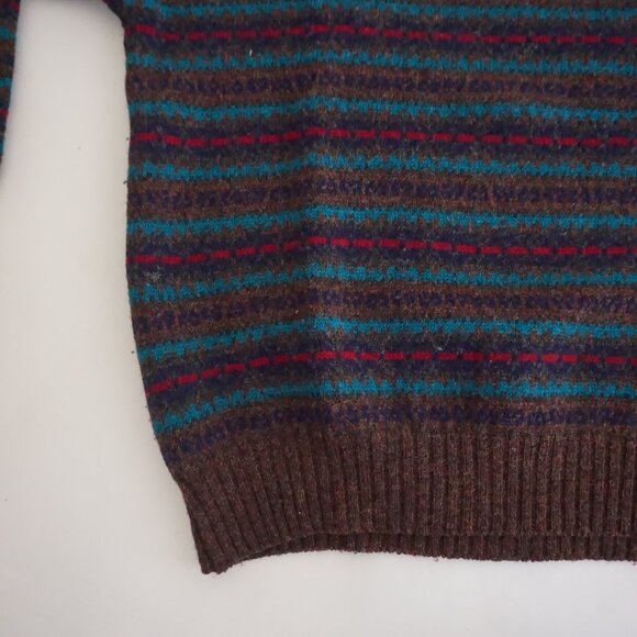 Vintage St John’s Bay Brown Wool Striped Sweater Cabincore Retro 80s/90s XL - Picture 6 of 10